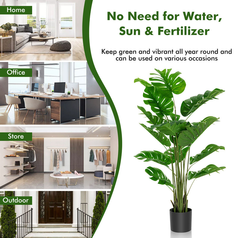 Faux Monstera Deliciosa Plant 5Foot Tall Artificial Tree With Cement Pot For Indoor Outdoor Use 3