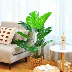 artificial monstera tree (4 feet tall), premium faux plant with 10 realistic peva leaves, no maintenance needed