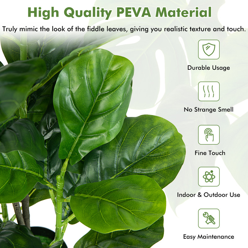 Artificial Fiddle Leaf Fig Tree Set, Lifelike Faux Plants with Cement Pot, No Maintenance Needed