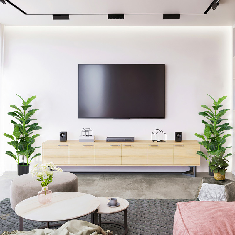 Artificial Fiddle Leaf Fig Tree Set, Lifelike Faux Plants with Cement Pot, No Maintenance Needed