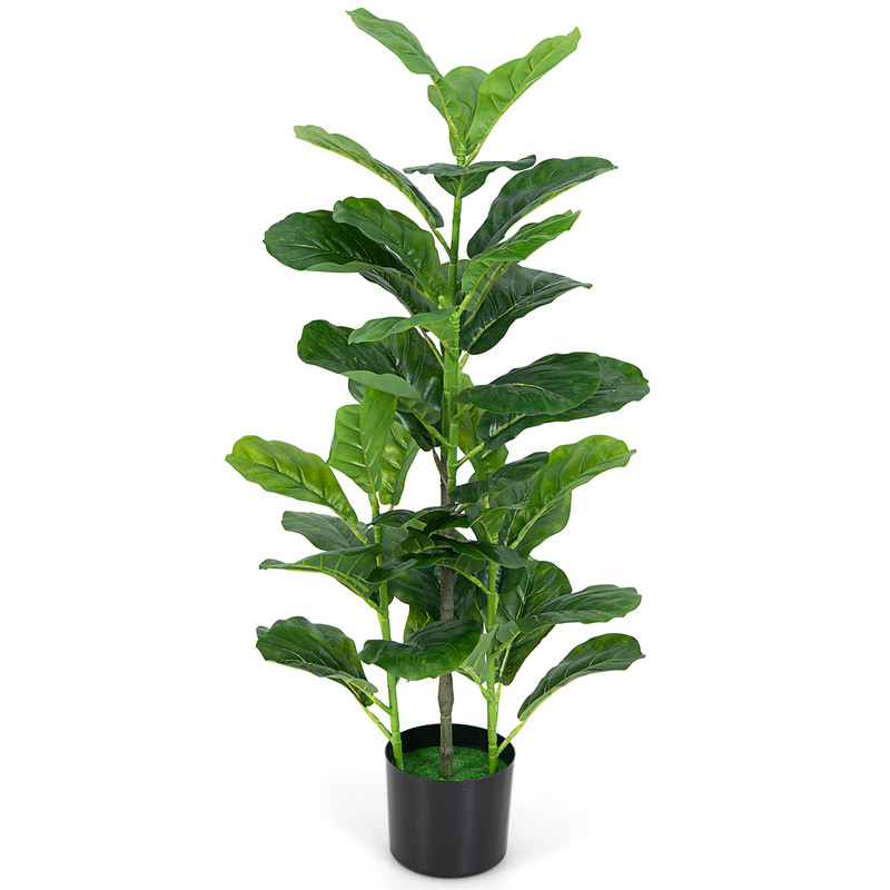Artificial Fiddle Leaf Fig Tree Set, Lifelike Faux Plants with Cement Pot, No Maintenance Needed