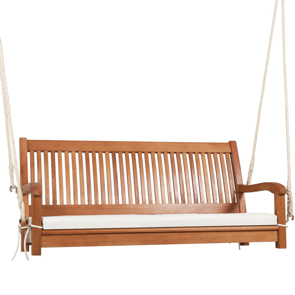 Outdoor Hanging Swing Bench for 2 800 lb Capacity Wooden Porch Swing with Comfortable Cushion & Durable Ropes