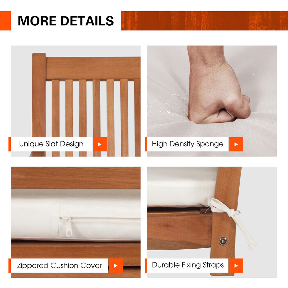 Outdoor Hanging Swing Bench for 2 800 lb Capacity Wooden Porch Swing with Comfortable Cushion & Durable Ropes