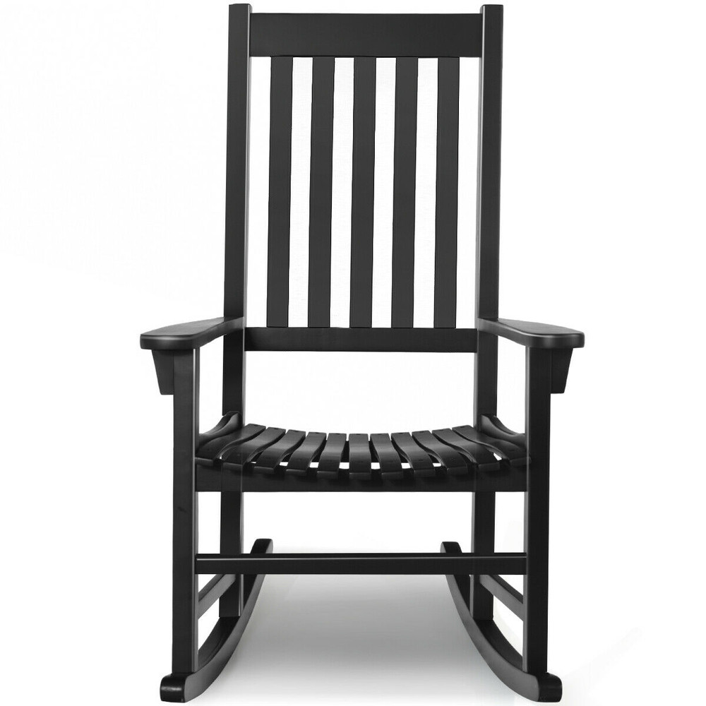 Premium Wooden Rocking Chair for Patio & Living Room, Weather Resistant Acacia Wood with Comfortable High Back