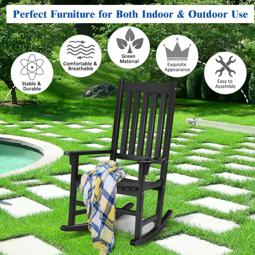 Premium Wooden Rocking Chair for Patio & Living Room, Weather Resistant Acacia Wood with Comfortable High Back
