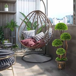 artificial cedar topiary tree, decorative faux plant with rattan trunk & cement pot for indoor outdoor decor