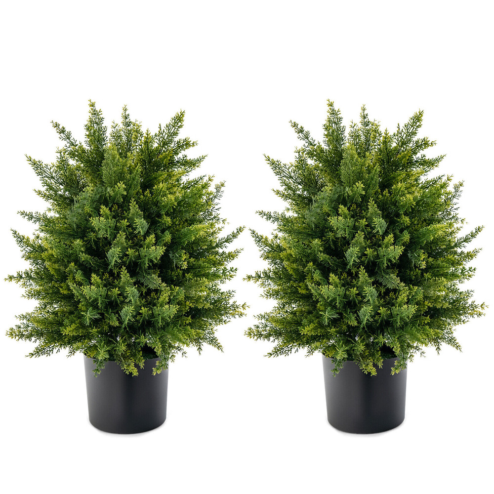 Artificial Cedar Topiary Set, UV Resistant Ball Trees, No Maintenance Needed with Weighted Cement Base