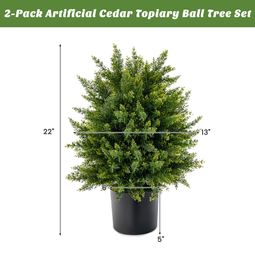 Artificial Cedar Topiary Set, UV Resistant Ball Trees, No Maintenance Needed with Weighted Cement Base