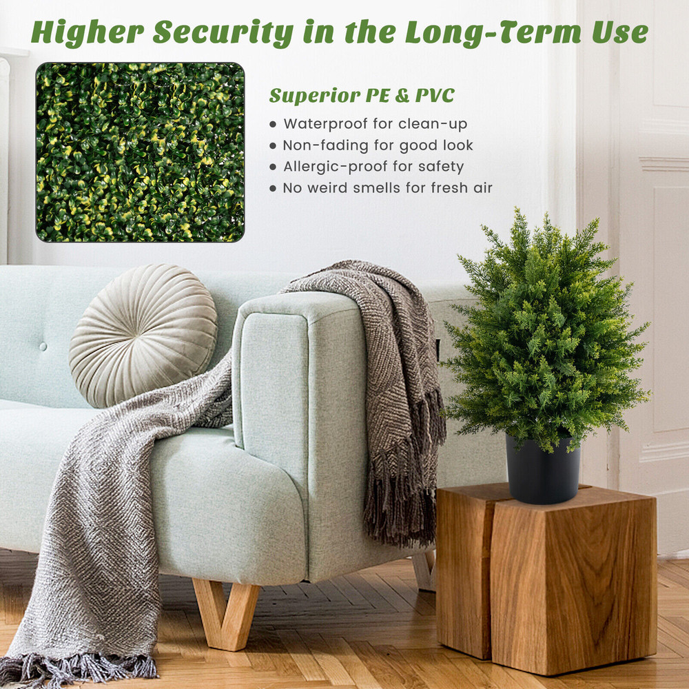 Artificial Cedar Topiary Set, UV Resistant Ball Trees, No Maintenance Needed with Weighted Cement Base