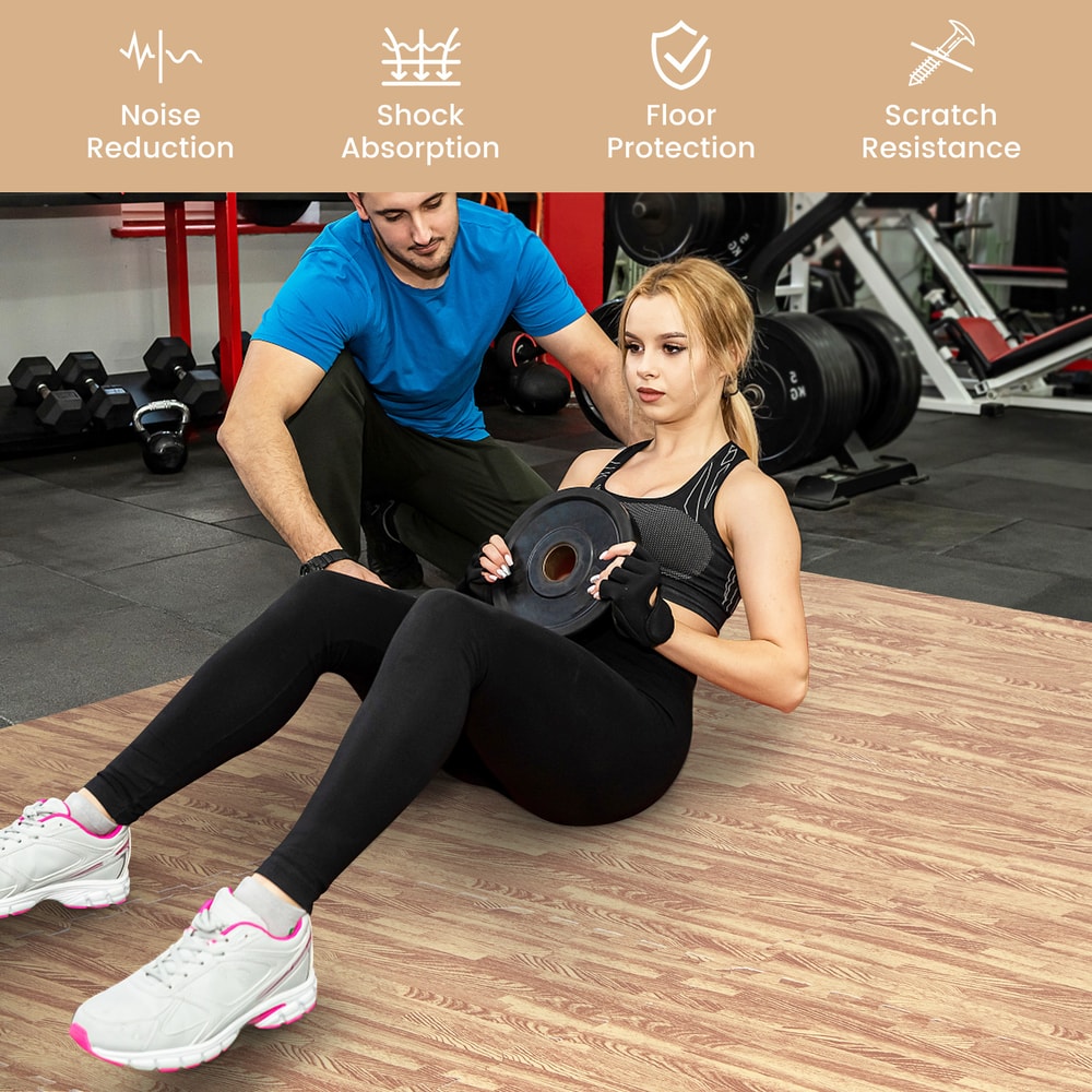 12 Tiles Wood Grain Foam Floor Mats with Borders – Interlocking, Waterproof & Non-Slip Flooring for Home & Gym