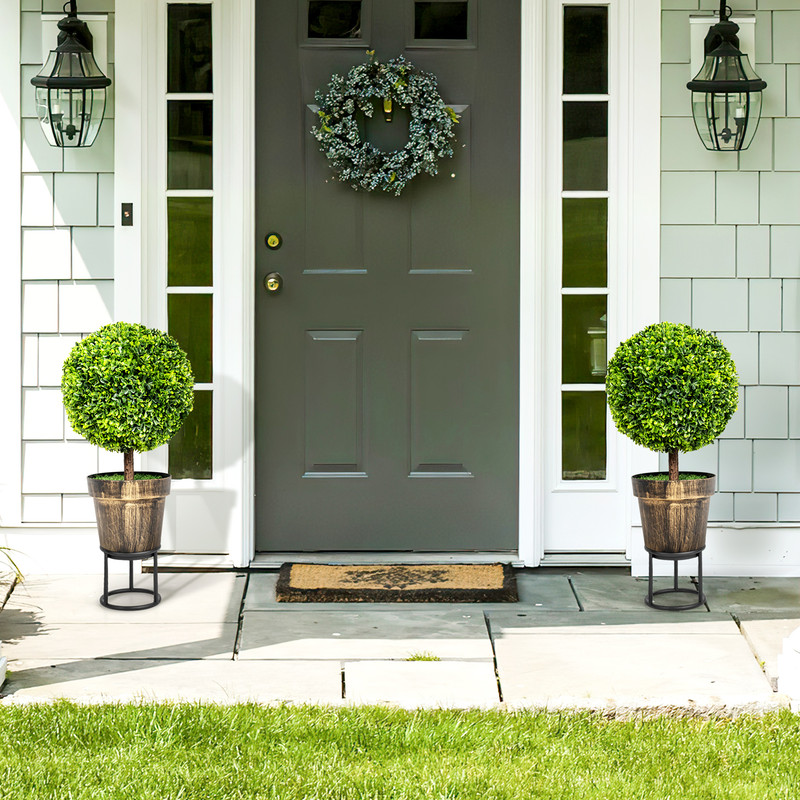 Artificial Ball Tree Set of 2 – Natural Look, Water & UV Resistant for Indoor/Outdoor Decor