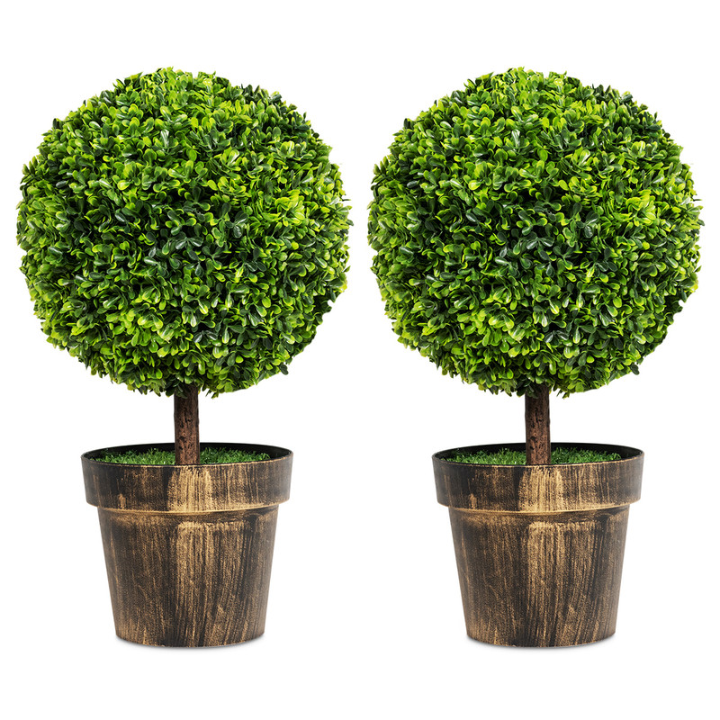 Artificial Ball Tree Set of 2 – Natural Look, Water & UV Resistant for Indoor/Outdoor Decor