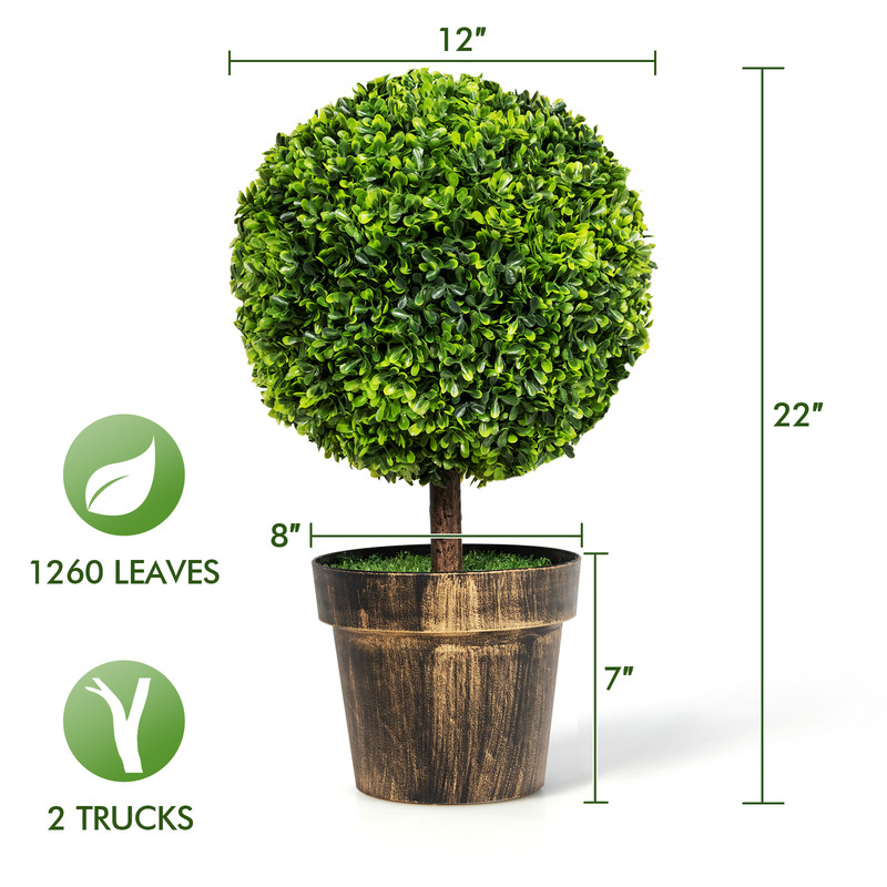 Artificial Ball Tree Set of 2 – Natural Look, Water & UV Resistant for Indoor/Outdoor Decor