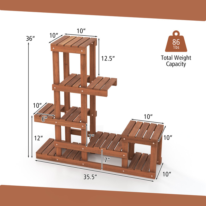 6 Tier Wood Plant Stand with High Low Structure – Multi-Tiered Shelf for Indoor/Outdoor Plants