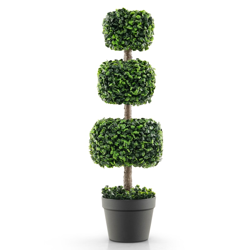 35 Inch Artificial Boxwood Topiary Ball Tree with Cement-Filled Pot – Realistic Fake Plant for Indoor & Outdoor Decor