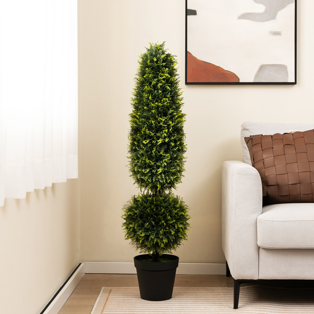4 Feet Artificial Boxwood Topiary Tree with Natural Vines & PE Leaves – UV-Resistant Outdoor/Indoor Faux Plant