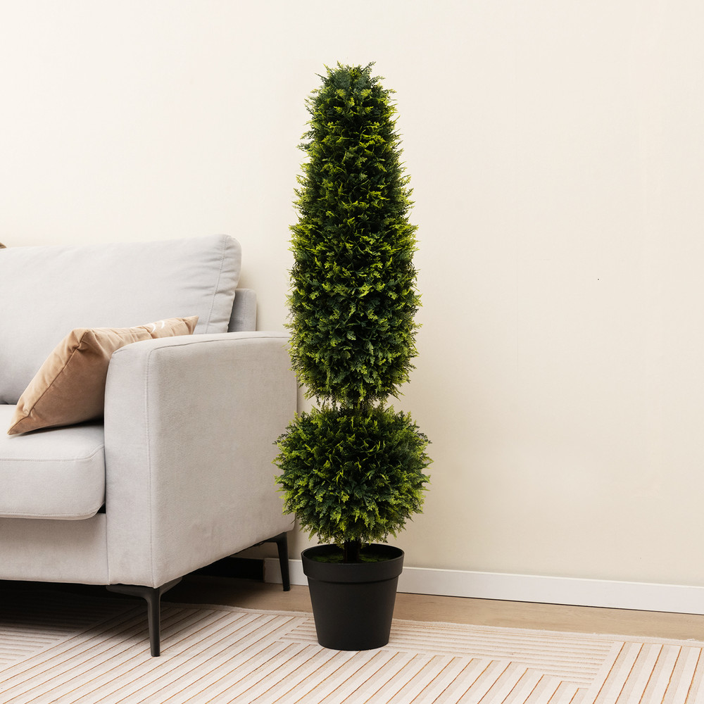 4 Feet Artificial Boxwood Topiary Tree with Natural Vines & PE Leaves – UV-Resistant Outdoor/Indoor Faux Plant