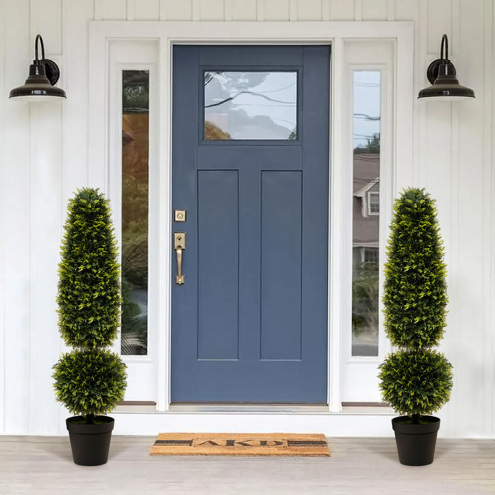 4 Feet Artificial Boxwood Topiary Tree with Natural Vines & PE Leaves – UV-Resistant Outdoor/Indoor Faux Plant