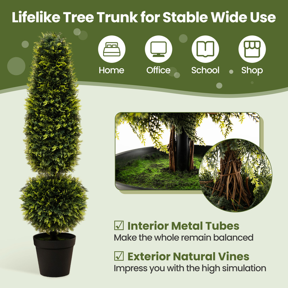 4 Feet Artificial Boxwood Topiary Tree with Natural Vines & PE Leaves – UV-Resistant Outdoor/Indoor Faux Plant