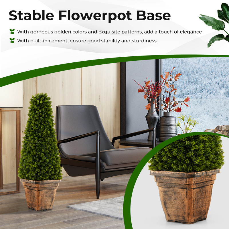 3 Feet Artificial Boxwood Topiary Tree with Cement Flowerpot – Realistic Outdoor/Indoor Decor