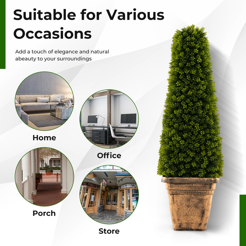 3 Feet Artificial Boxwood Topiary Tree with Cement Flowerpot – Realistic Outdoor/Indoor Decor