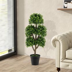 45 inch artificial boxwood topiary ball tree – realistic faux outdoor & indoor plant with cement pot