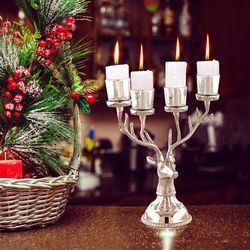 silver reindeer candle holder – christmas ornament for 4 candles, elegant aluminum table decoration