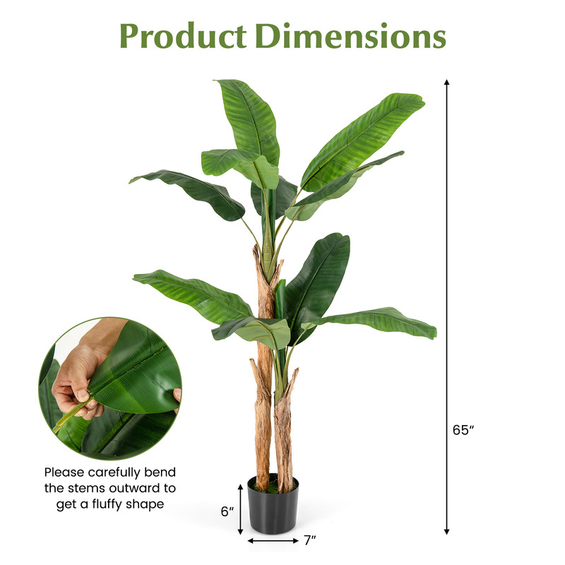 5.5/6.5 Feet Tall Artificial Banana Tree with 10/27 Large Leaves, Realistic Indoor/Outdoor Decor