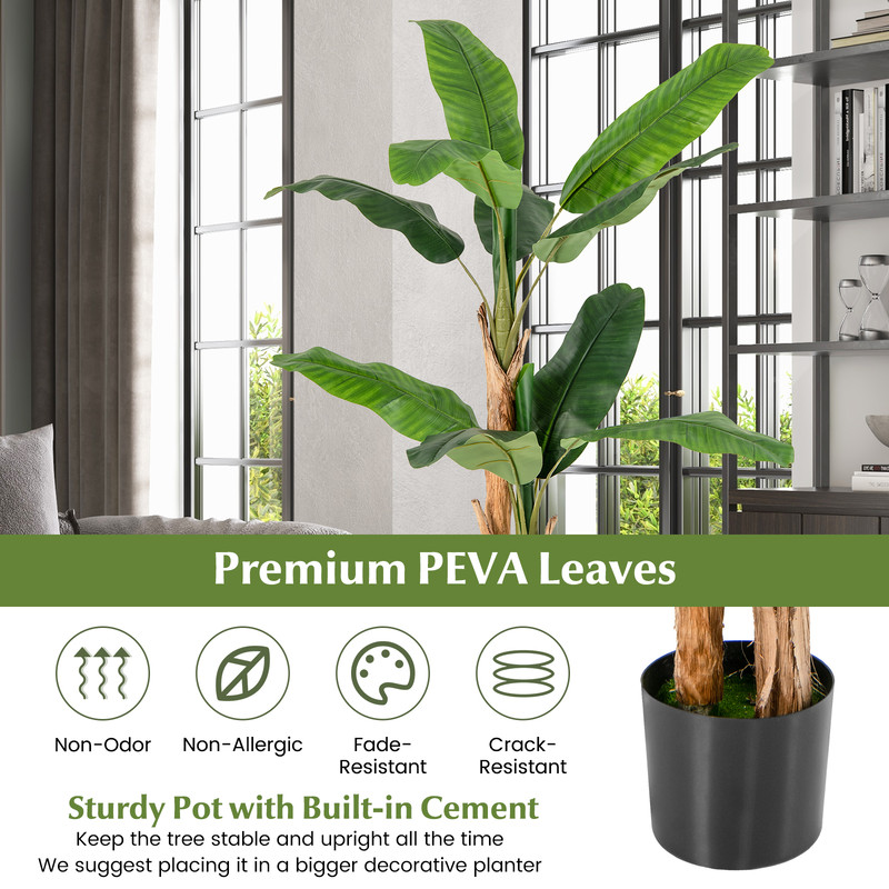 5.5/6.5 Feet Tall Artificial Banana Tree with 10/27 Large Leaves, Realistic Indoor/Outdoor Decor
