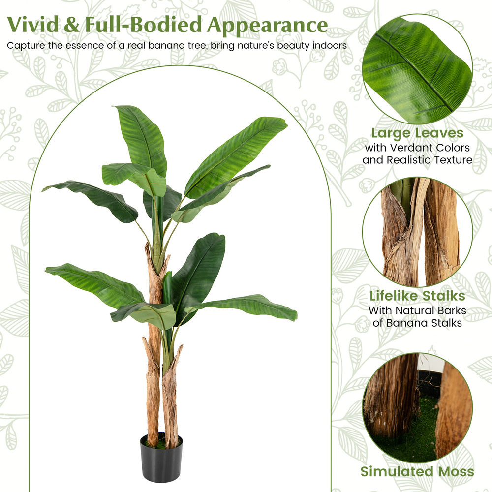 5.5/6.5 Feet Tall Artificial Banana Tree with 10/27 Large Leaves, Realistic Indoor/Outdoor Decor