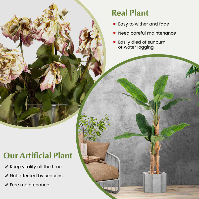 5.5/6.5 Feet Tall Artificial Banana Tree with 10/27 Large Leaves, Realistic Indoor/Outdoor Decor