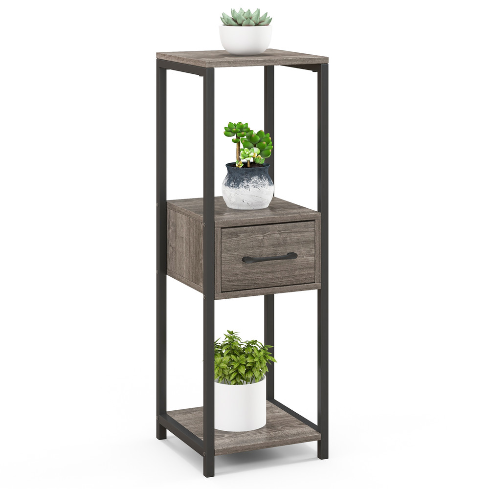 3 Tier Tall Metal Plant Stand with Drawer for Balcony, Office Multi Tier Storage Shelf for Plants, Books & Decor