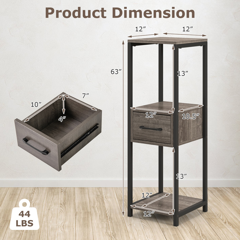 3 Tier Tall Metal Plant Stand with Drawer for Balcony, Office Multi Tier Storage Shelf for Plants, Books & Decor