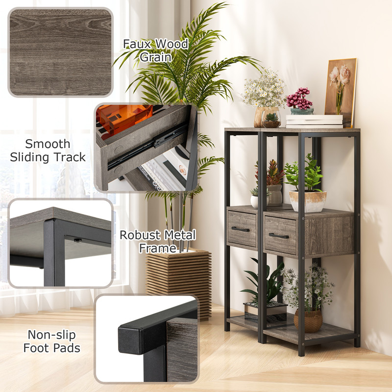 3 Tier Tall Metal Plant Stand with Drawer for Balcony, Office Multi Tier Storage Shelf for Plants, Books & Decor