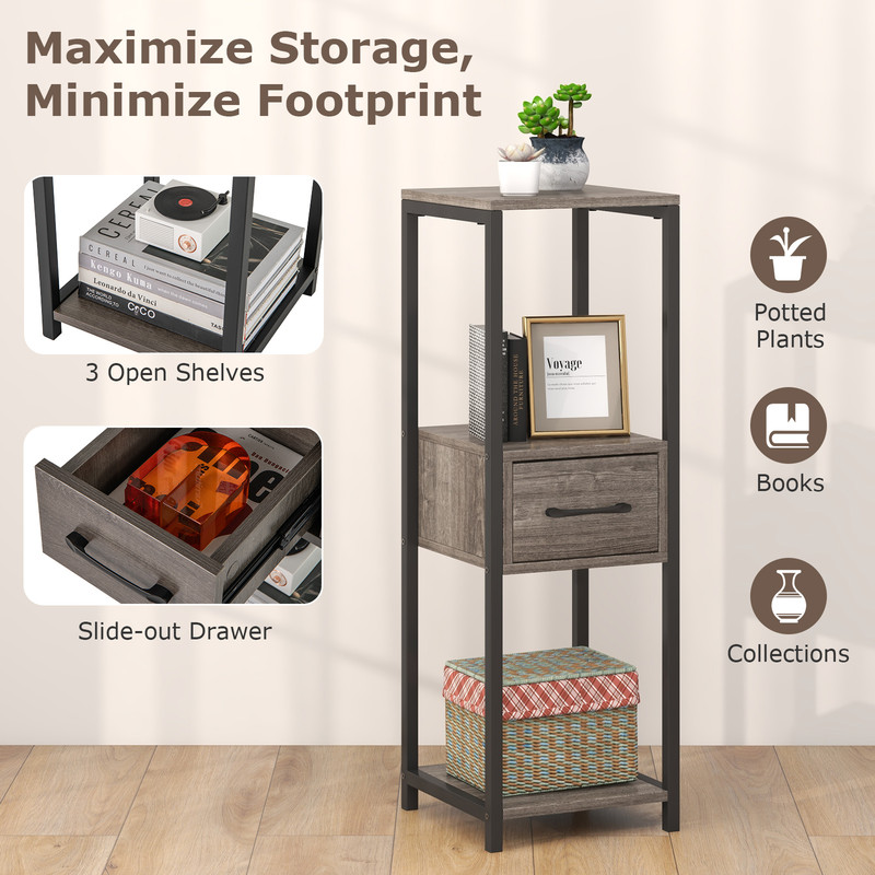 3 Tier Tall Metal Plant Stand with Drawer for Balcony, Office Multi Tier Storage Shelf for Plants, Books & Decor