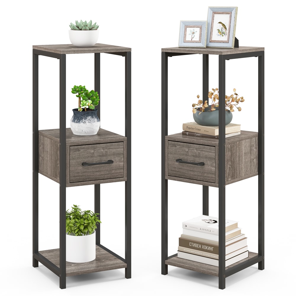 2 Pack 3 Tier Tall Metal Plant Stand with Drawer and Display Shelf Space-Saving Storage for Plants, Books & Decor
