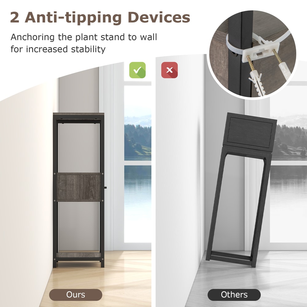 2 Pack 3 Tier Tall Metal Plant Stand with Drawer and Display Shelf Space-Saving Storage for Plants, Books & Decor