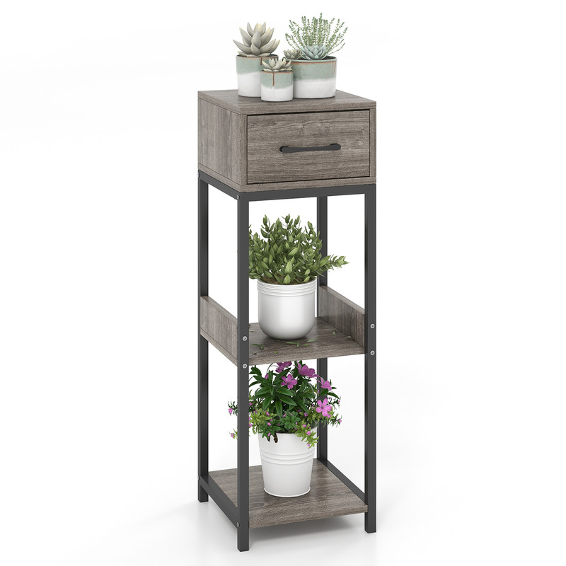 3 Tier Tall Plant Stand with Drawer & Anti-Tipping Devices Sturdy Metal Display Shelf for Indoor Plants