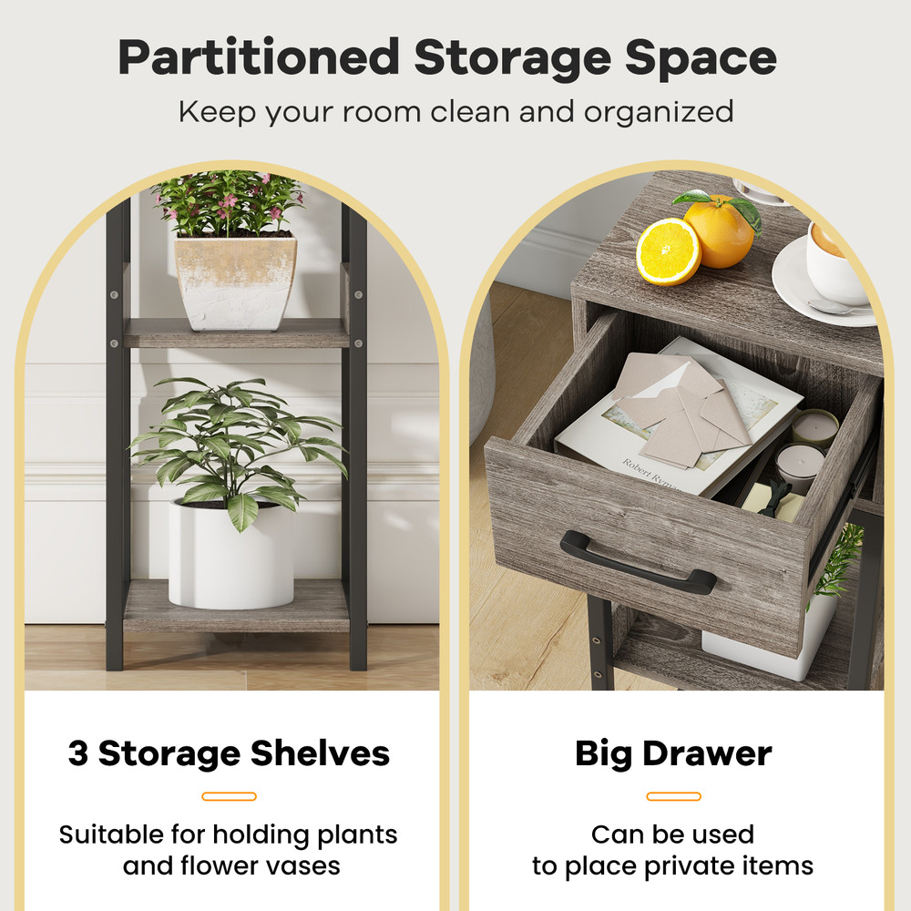 3 Tier Tall Plant Stand with Drawer & Anti-Tipping Devices Sturdy Metal Display Shelf for Indoor Plants