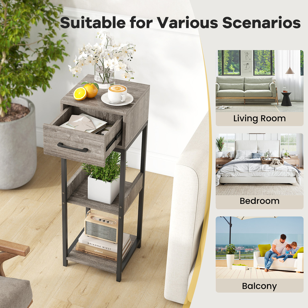3 Tier Tall Plant Stand with Drawer & Anti-Tipping Devices Sturdy Metal Display Shelf for Indoor Plants