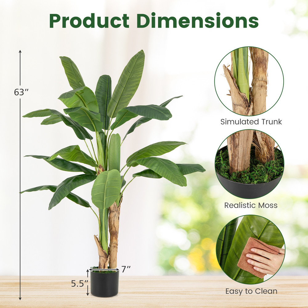 53 Feet Tall Bird Of Paradise Artificial Plant Faux Banana Leaf Tree For Home Office Decor 4