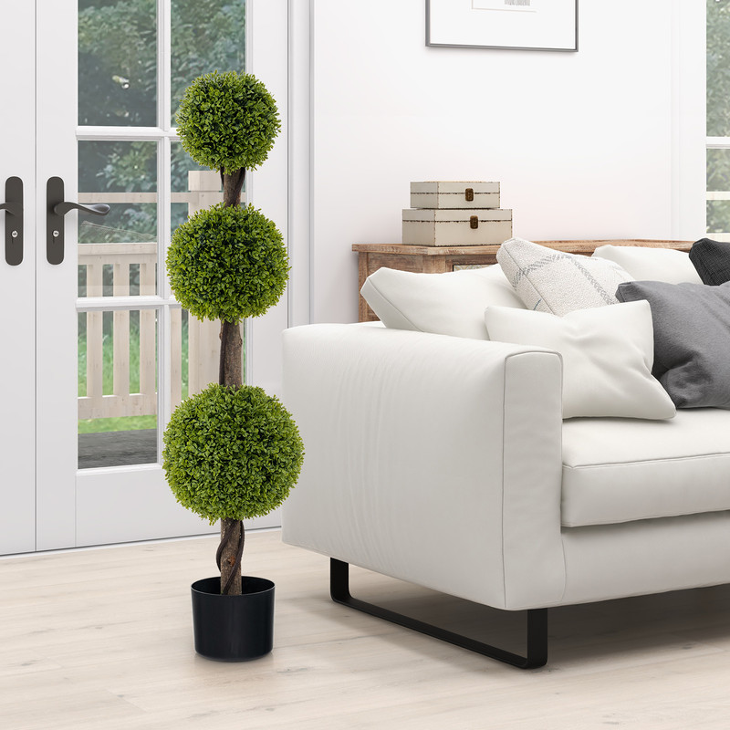 4 FT Artificial Ball Shape Bush Tree with Lush PE Leaves & Trunk, Realistic Indoor/Outdoor Decor