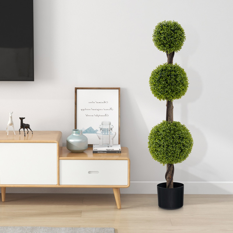 4 FT Artificial Ball Shape Bush Tree with Lush PE Leaves & Trunk, Realistic Indoor/Outdoor Decor