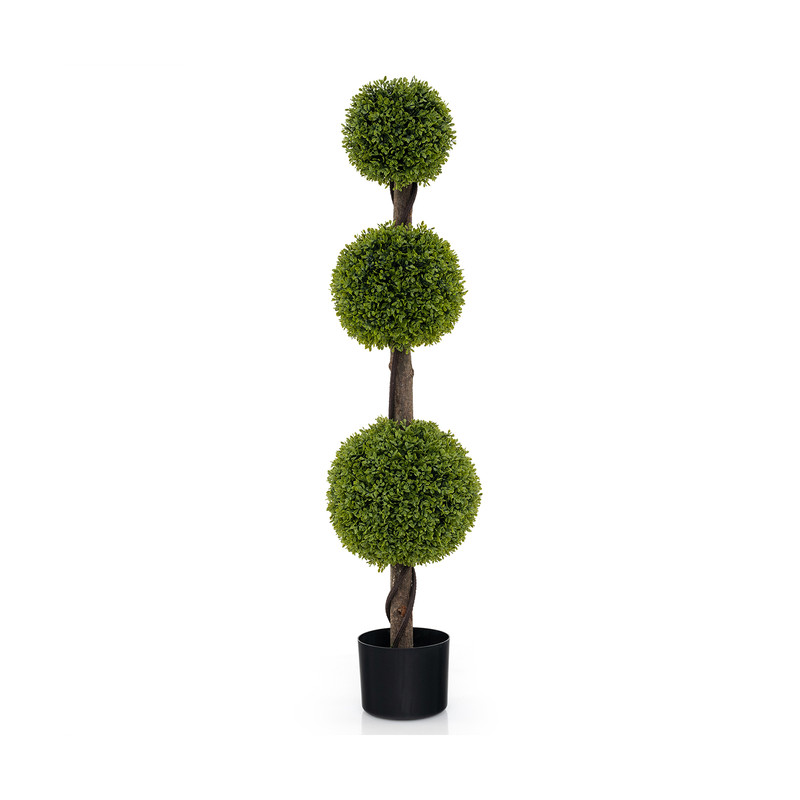 4 FT Artificial Ball Shape Bush Tree with Lush PE Leaves & Trunk, Realistic Indoor/Outdoor Decor