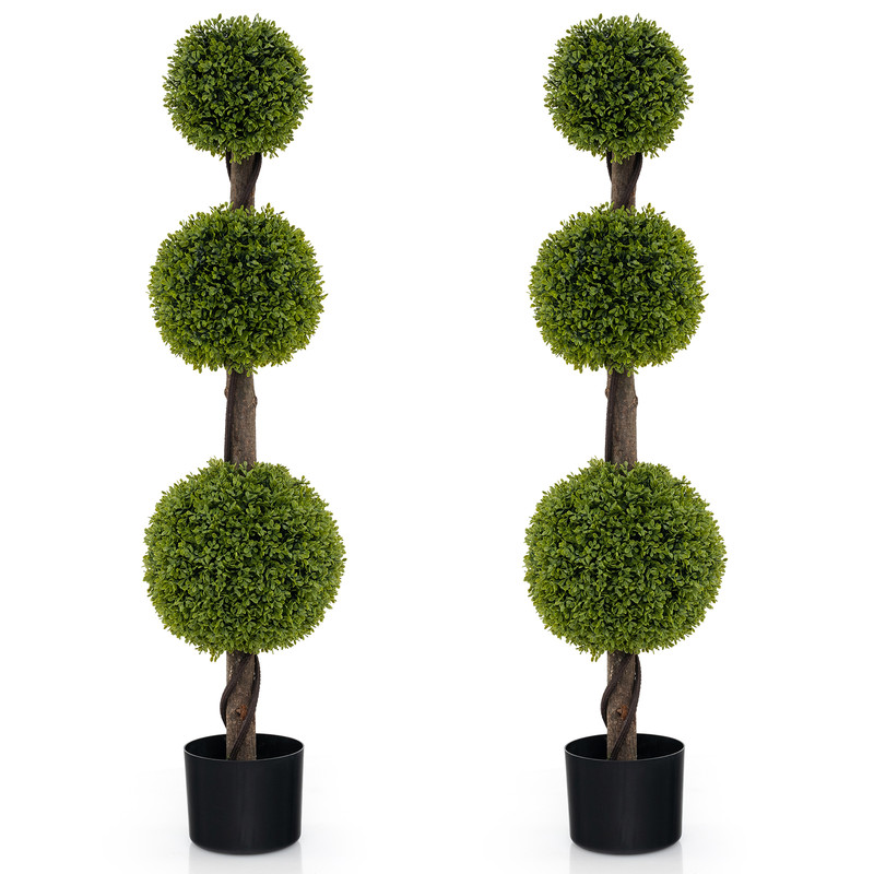 4 FT Artificial Ball Shape Bush Tree with Lush PE Leaves & Trunk, Realistic Indoor/Outdoor Decor