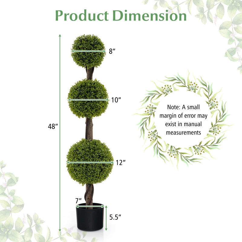 4 FT Artificial Ball Shape Bush Tree with Lush PE Leaves & Trunk, Realistic Indoor/Outdoor Decor