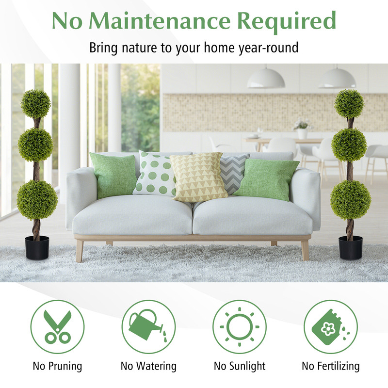 4 FT Artificial Ball Shape Bush Tree with Lush PE Leaves & Trunk, Realistic Indoor/Outdoor Decor