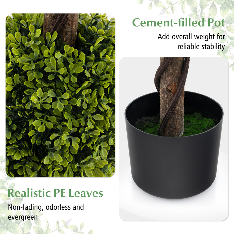 4 FT Artificial Ball Shape Bush Tree with Lush PE Leaves & Trunk, Realistic Indoor/Outdoor Decor