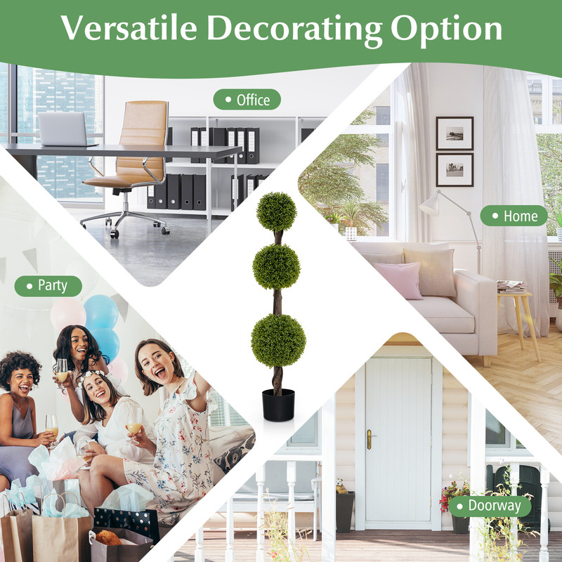 4 FT Artificial Ball Shape Bush Tree with Lush PE Leaves & Trunk, Realistic Indoor/Outdoor Decor