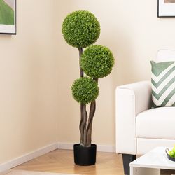 4 ft artificial boxwood topiary ball tree in weighted pot with triple ball, realistic & low-maintenance